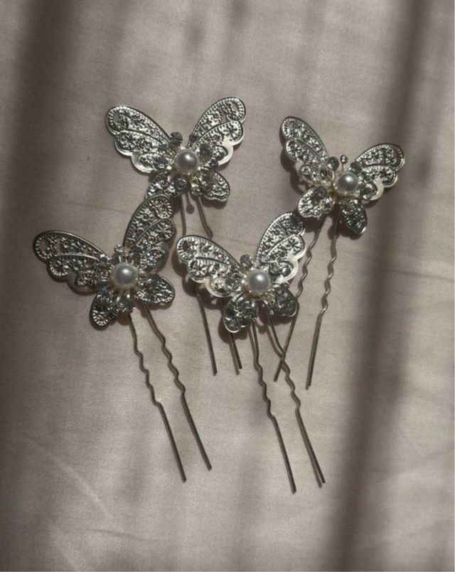 4 horquillas mariposa perla navidad para cabello