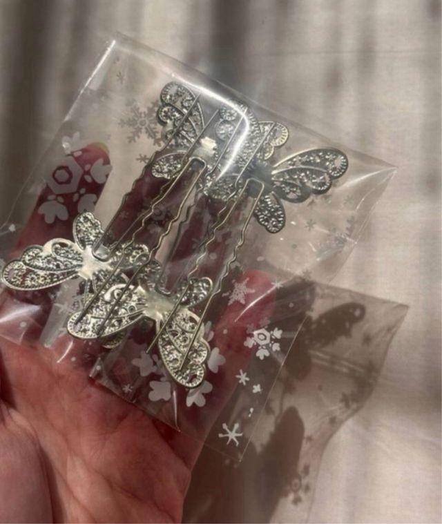4 horquillas mariposa perla navidad para cabello