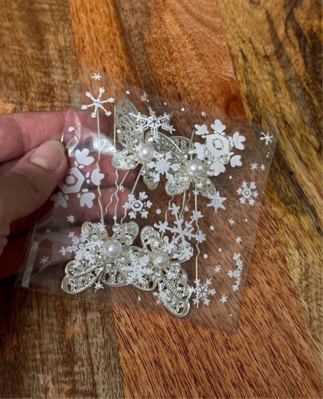 4 horquillas mariposa perla navidad para cabello