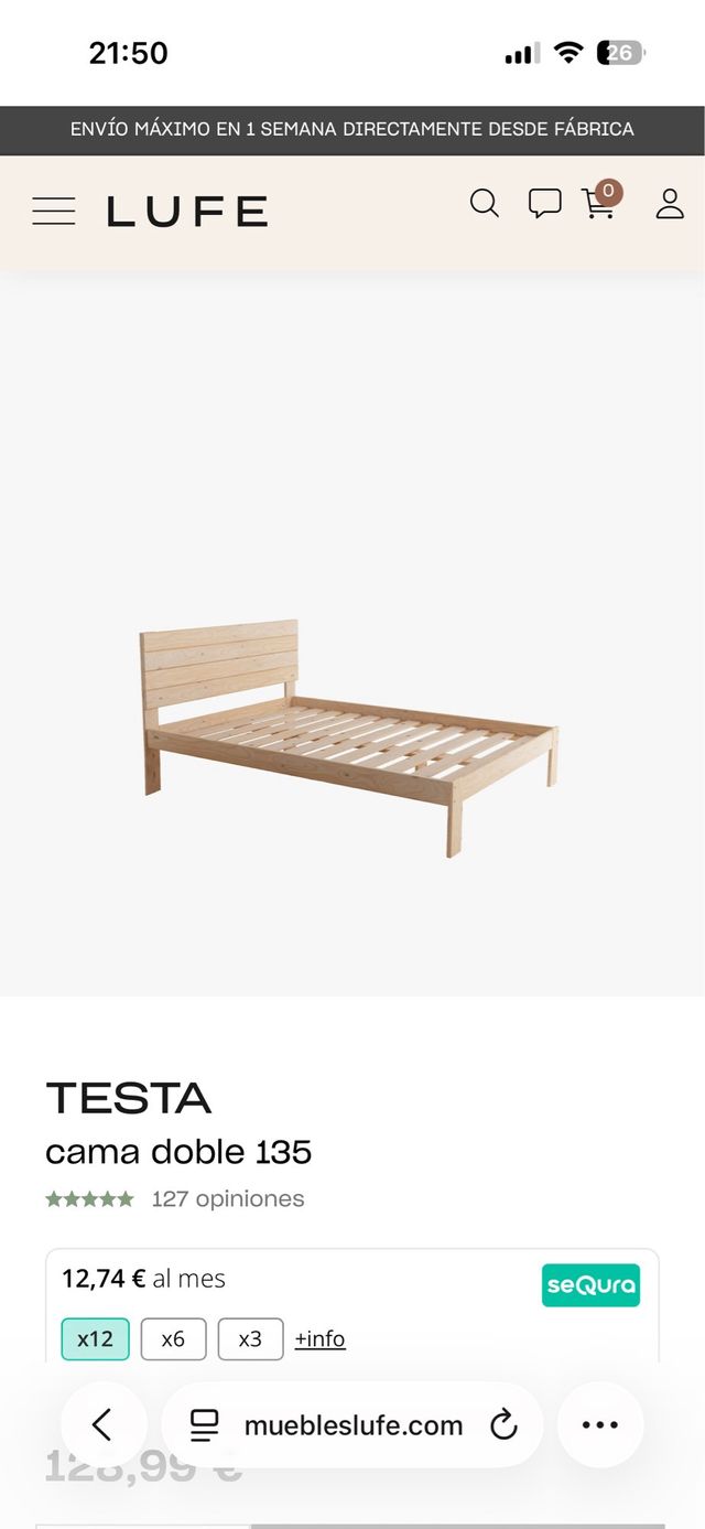 Estructura Cama Doble Madera LUFE 135cm