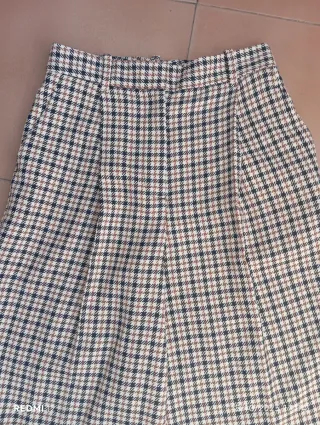 Bermuda pata de gallo tostado mujer Zara