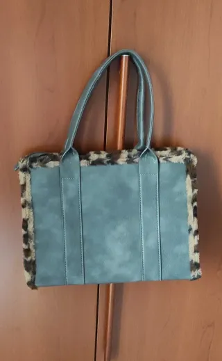 Borsa tote grigia con dettagli leopardati