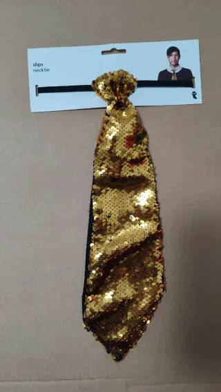 Corbata de lentejuelas doradas nueva