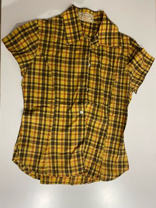 Blusa LA ROSELE cuadros marrón y amarillo