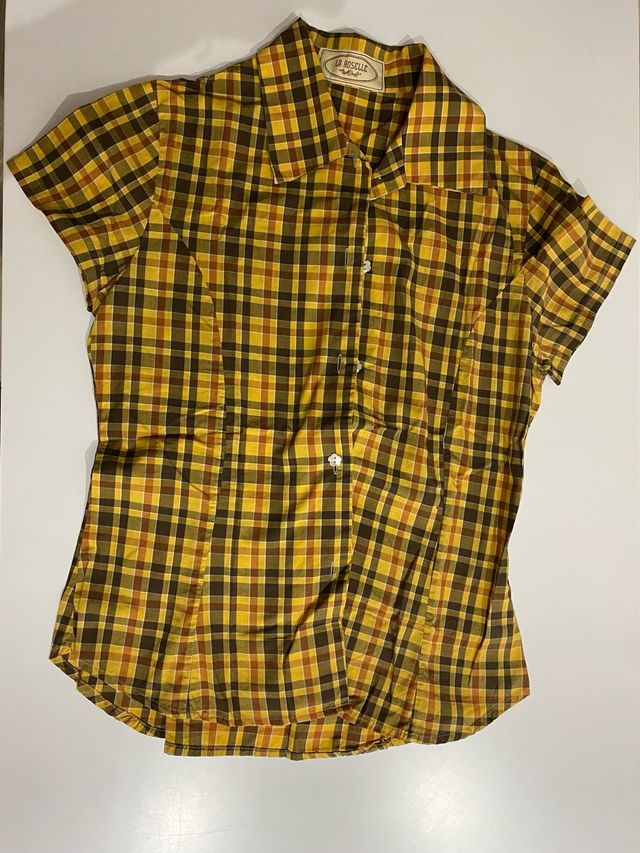Blusa LA ROSELE cuadros marrón y amarillo
