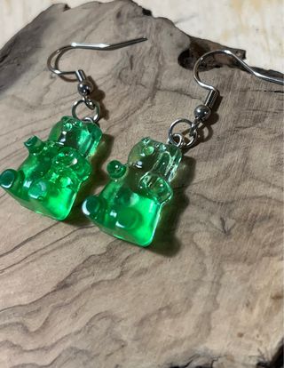Pendientes Osito Goma Verde Resina artesanales
