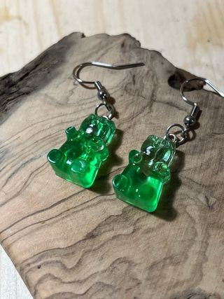 Pendientes Osito Goma Verde Resina artesanales