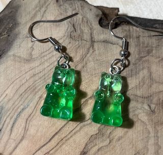Pendientes Osito Goma Verde Resina artesanales
