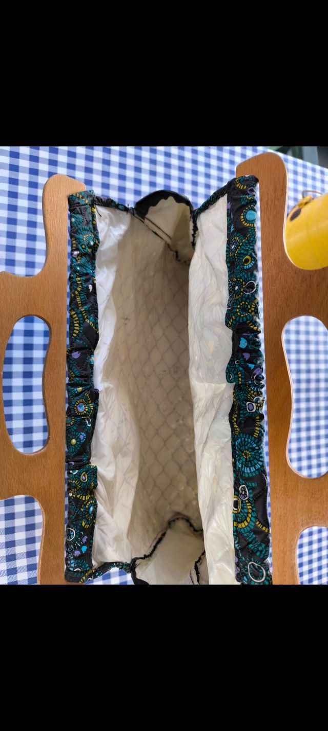 Bolso vintage multicolor asas madera