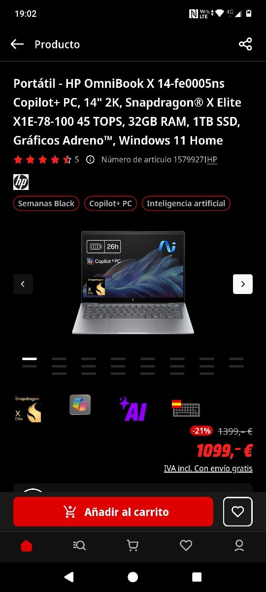 Portátil HP OmniBook X 14 Snapdragon X Elite