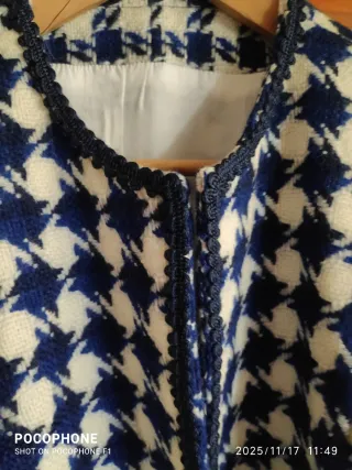 Giacca vintage pied de poule blu e bianca