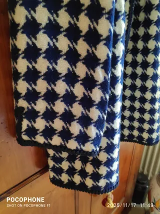 Giacca vintage pied de poule blu e bianca