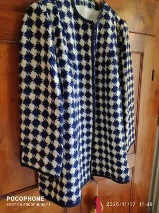 Giacca vintage pied de poule blu e bianca