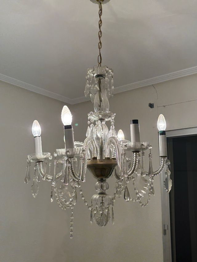 Lámpara araña cristal vintage dorada