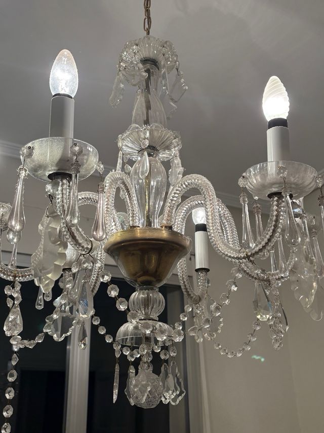 Lámpara araña cristal vintage dorada