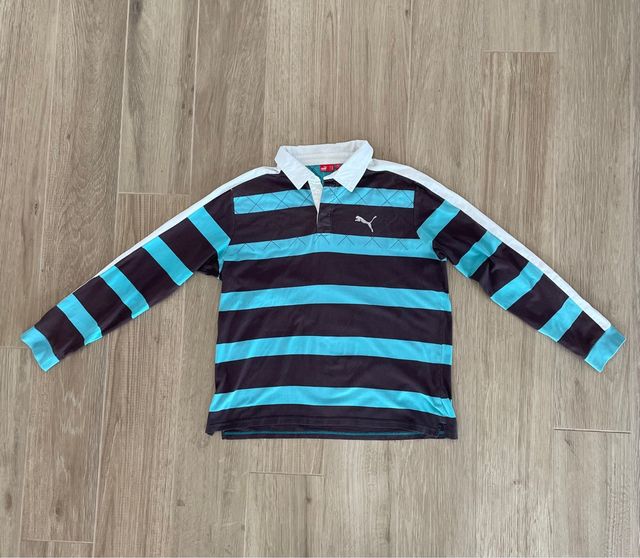 Polo Puma Vintage Y2K Rayas Azul/Marrón Talla XXL