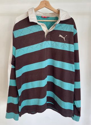 Polo Puma Vintage Y2K Rayas Azul/Marrón Talla XXL