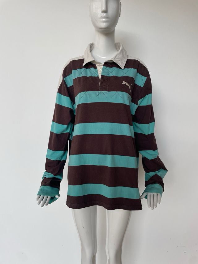 Polo Puma Vintage Y2K Rayas Azul/Marrón Talla XXL