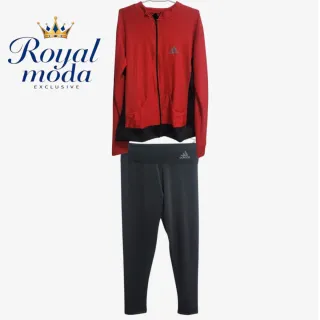 Set Fitness Adidas Mujer - Chamarra Roja y Mallas