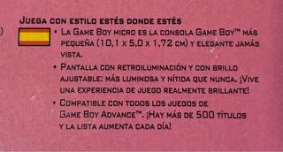 Nintendo Game Boy Micro Rosa Caja Completa
