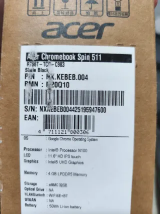 Acer Chromebook Spin 511 Negro