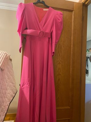 Vestido fiesta rosa manga abullonada