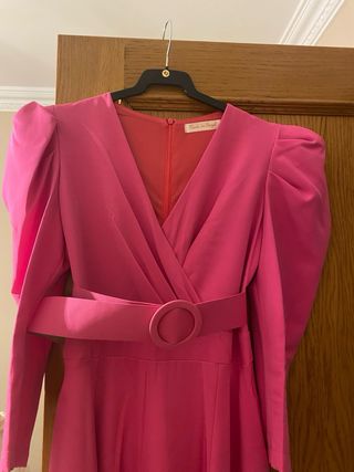 Vestido fiesta rosa manga abullonada