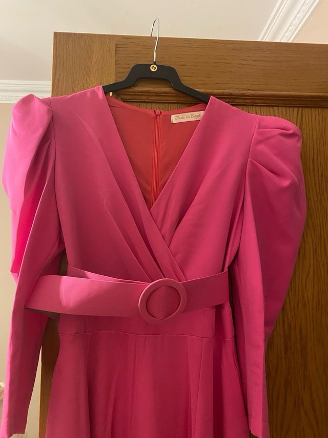 Vestido fiesta rosa manga abullonada