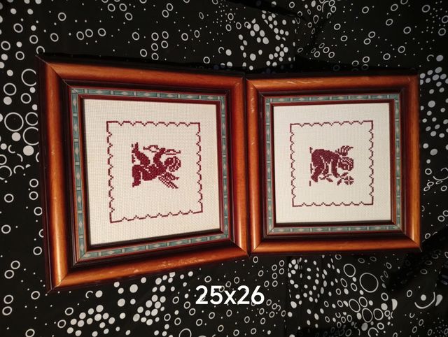 Pareja Cuadros Punto Cruz Madera