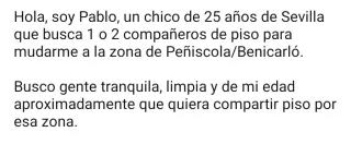 Compañero de piso Peñiscola/Benicarló