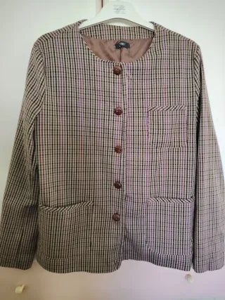 Giacca a quadretti marrone e viola