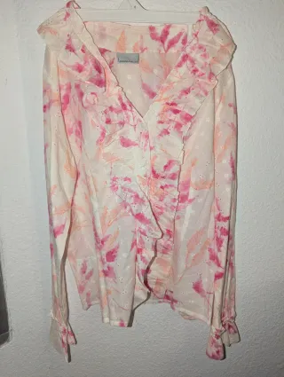 Blusa mujer volantes rosa y blanco