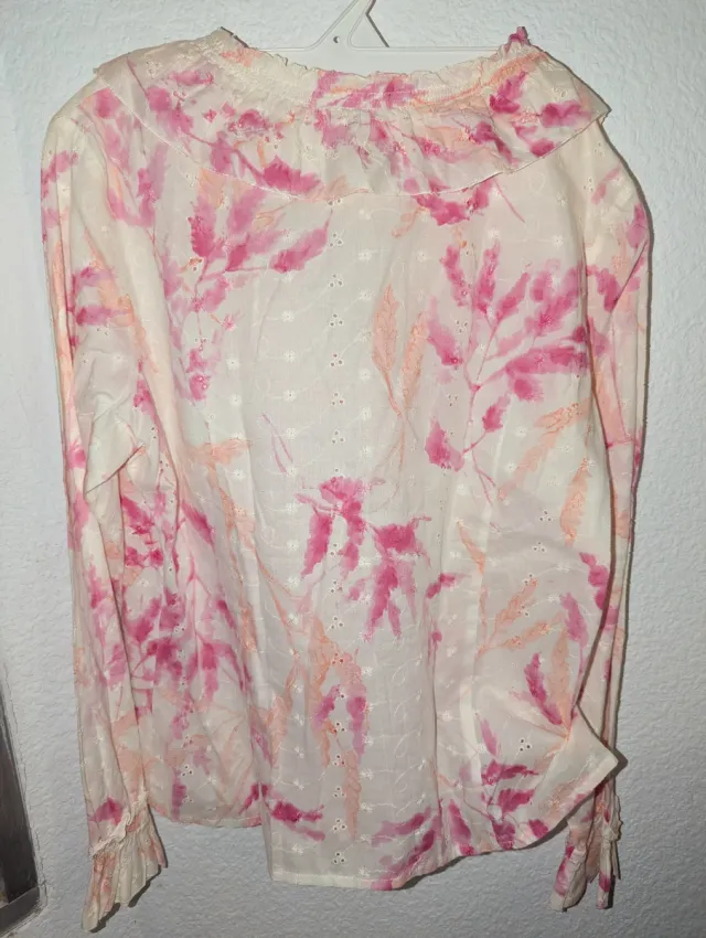 Blusa mujer volantes rosa y blanco