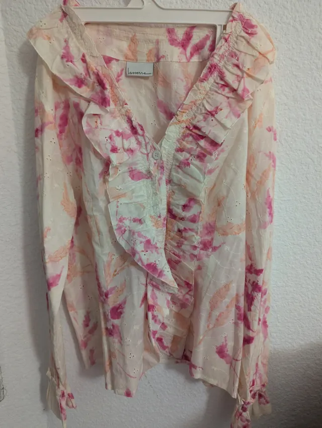 Blusa mujer volantes rosa y blanco