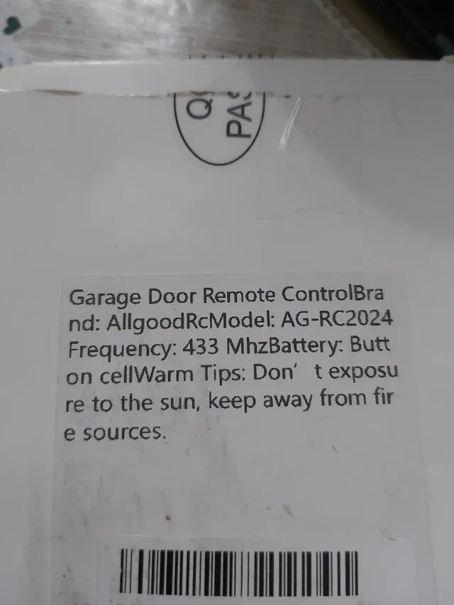 Mando Puerta Garaje Allgood RC-2024 433Mhz 3por15.