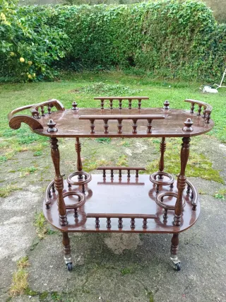 Carretto da bar in legno, tavolo con ruote