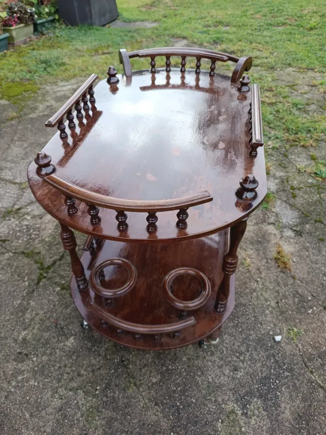 Carretto da bar in legno, tavolo con ruote