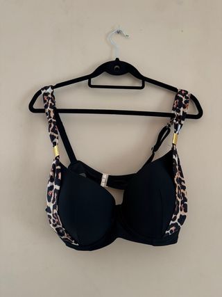 Bikini Negro con Estampado Leopardo