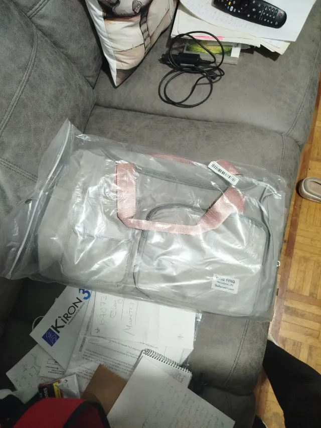 Bolsa de viaje grande gris y rosa