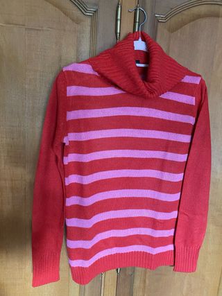 Jersey rayas cuello alto rojo y rosa