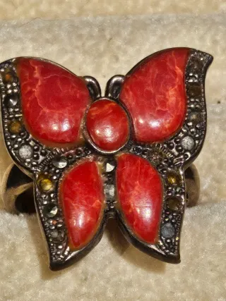 Anillo Plata y Coral Mariposa
