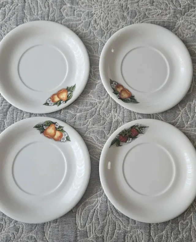 4 Platos Postre Frutas Porcelana