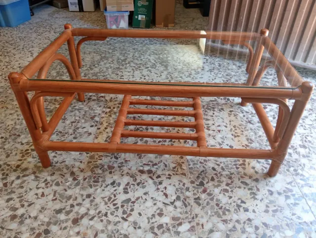 Mesa centro cristal y madera