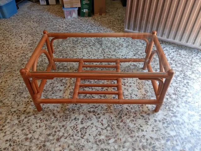 Mesa centro cristal y madera