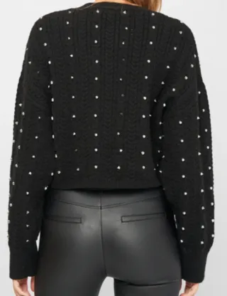 Jersey de punto corto con abalorios Talla L Zara