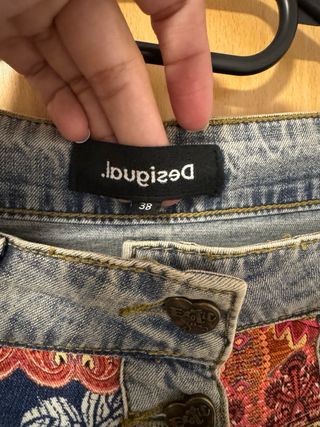 Falda larga patchwork denim y estampado