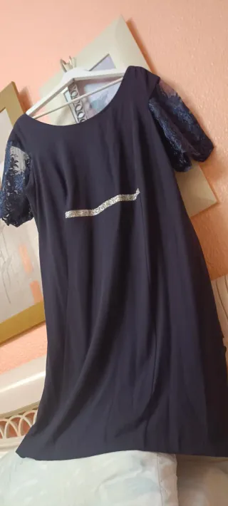 Vestido fiesta azul plateado talla 52/54