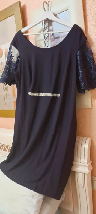 Vestido fiesta azul plateado talla 52/54