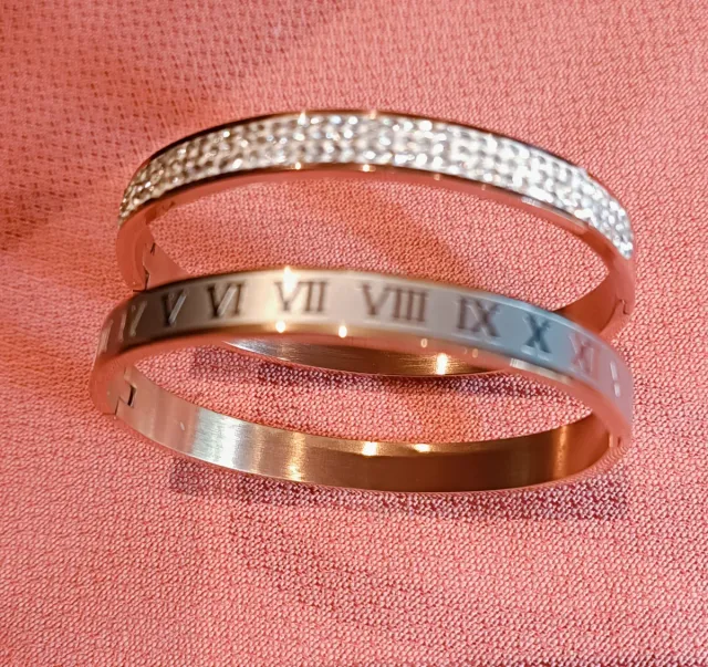 2 Pulseras Acero Inoxidable Oro Rosa