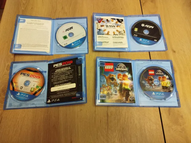 4 Videojuegos PS4: FC 25, FC 24, PES 2019, Jurassi
